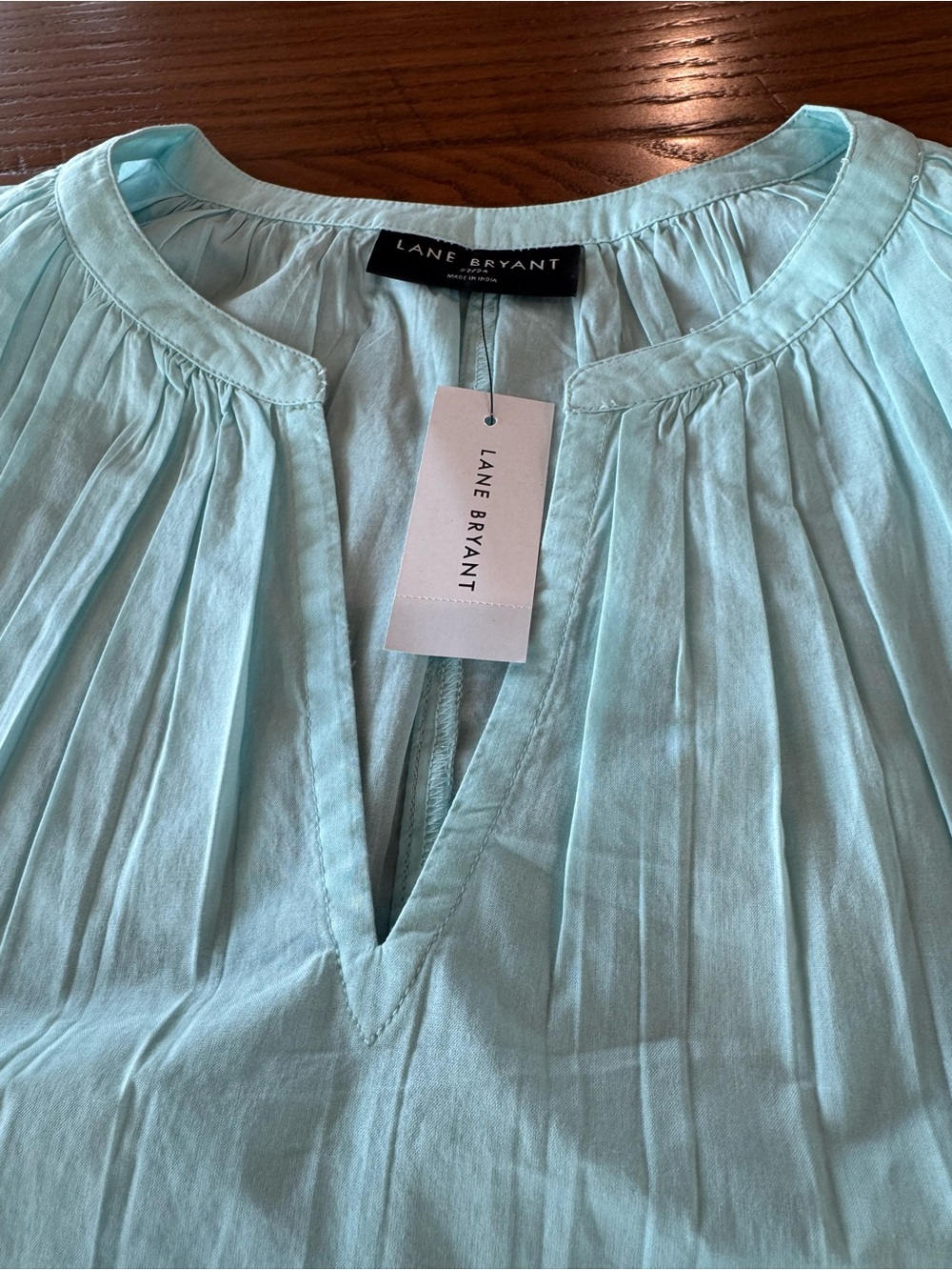 Lane Bryant Aqua Pleated Split-Neck Blouse